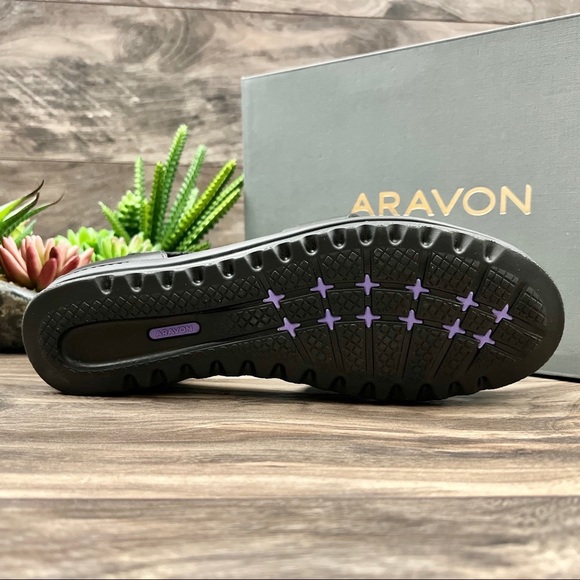 NIB Aravon Josie Two Piece Mary Jane Fishman Sandal Closed Toe Black - Picture 10 of 12